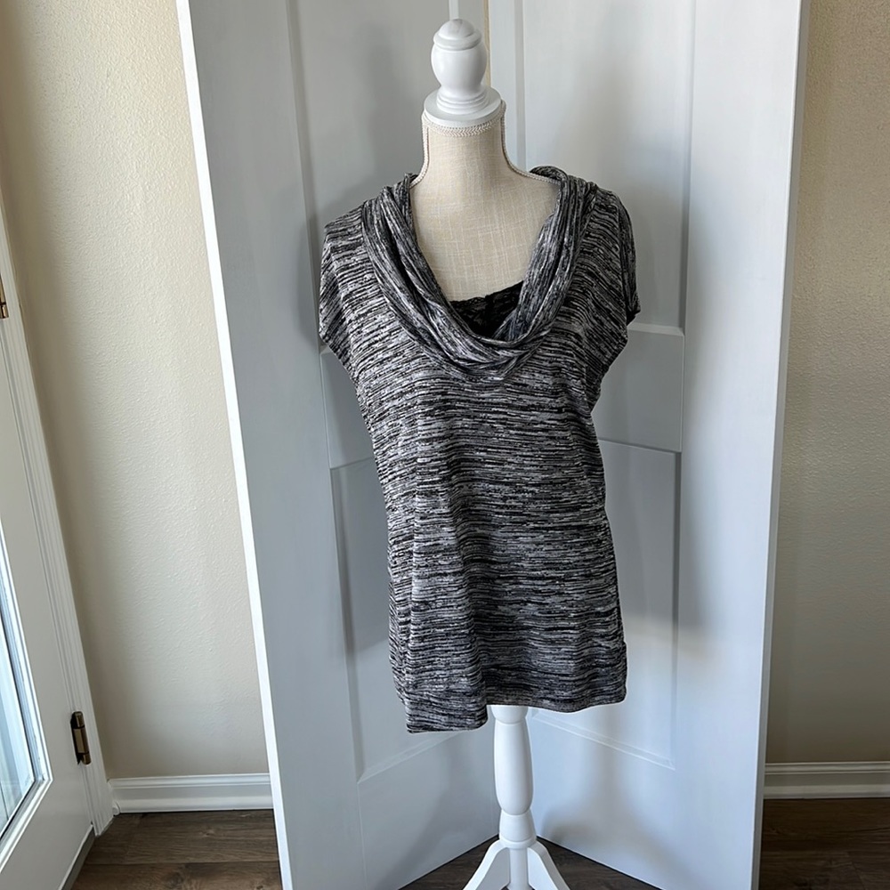 Dressbarn Top with cowl neck and built in lace piece